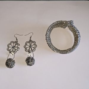 NEW Dangle Silver Earrings w/ Bracelet